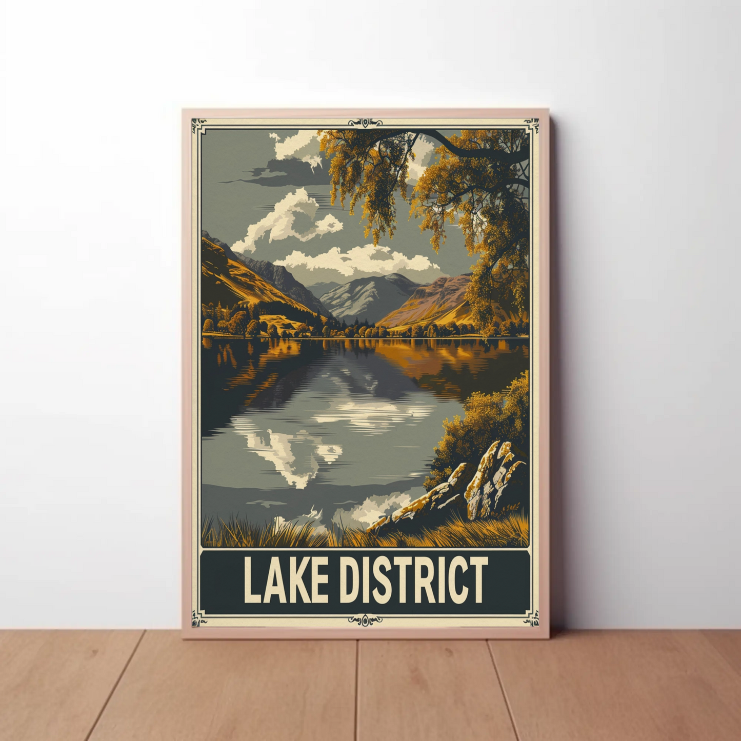 Lake District Peaceful Lake Clouds Trees Travel Poster