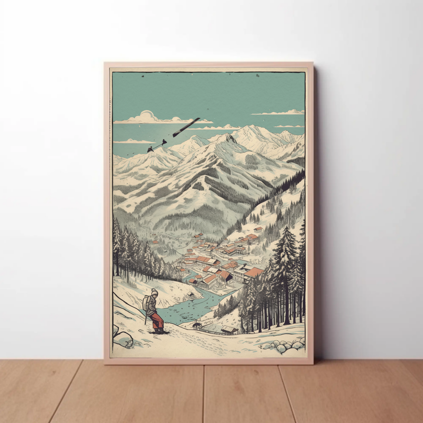 Ski Resort Valley View With Village Travel Poster