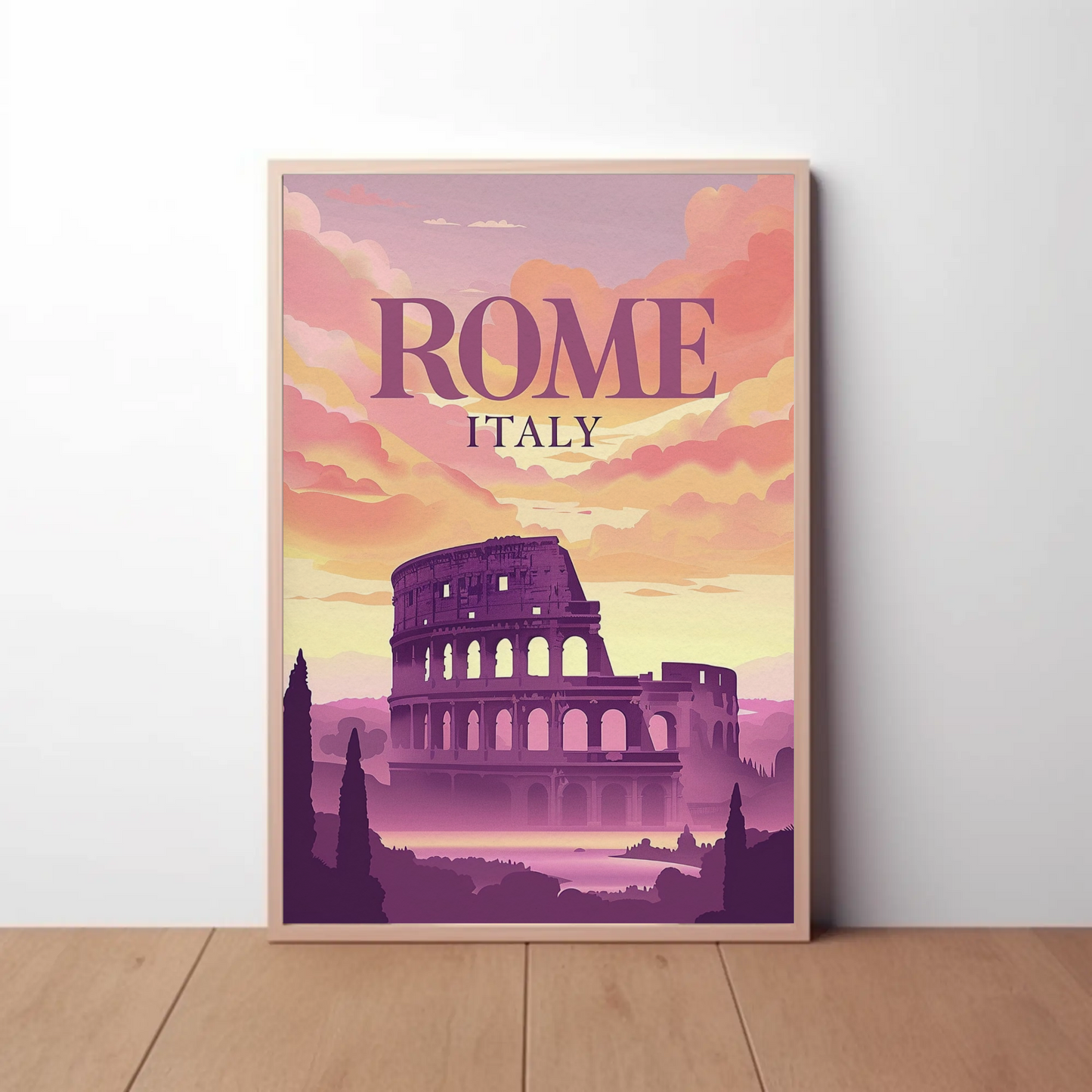 Rome Colosseum Sunset Italy Ancient Ruins Travel Poster