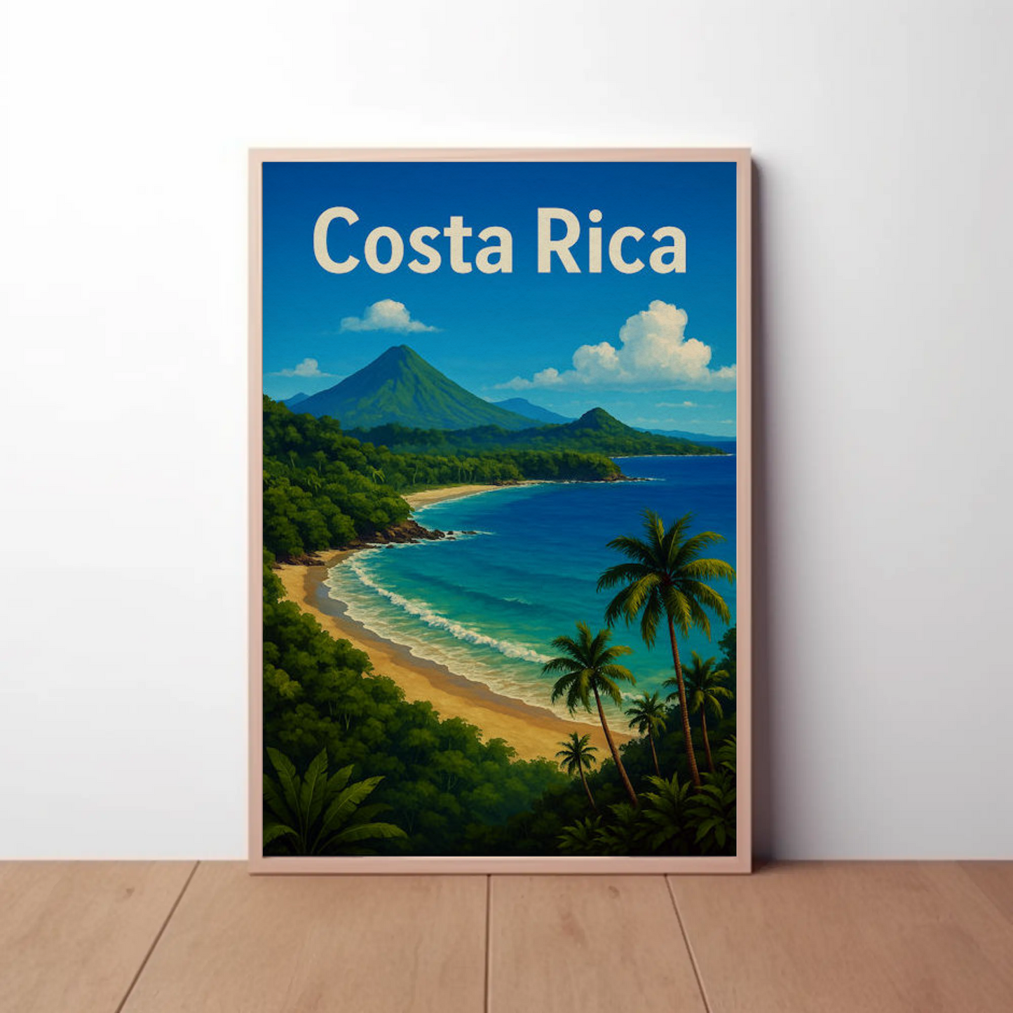 Costa Rica Tropical Coast Volcano View Travel Poster