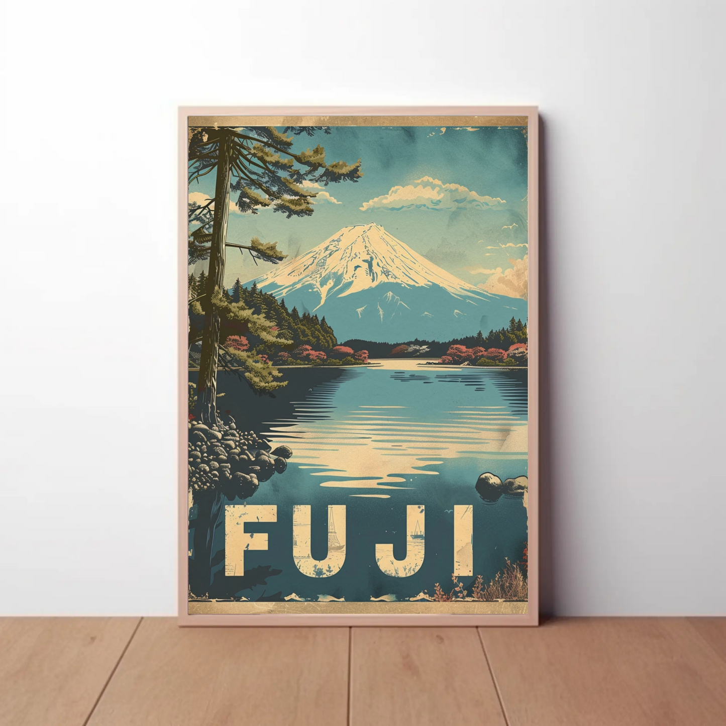 Fuji Mountain Lake Reflection Travel Poster