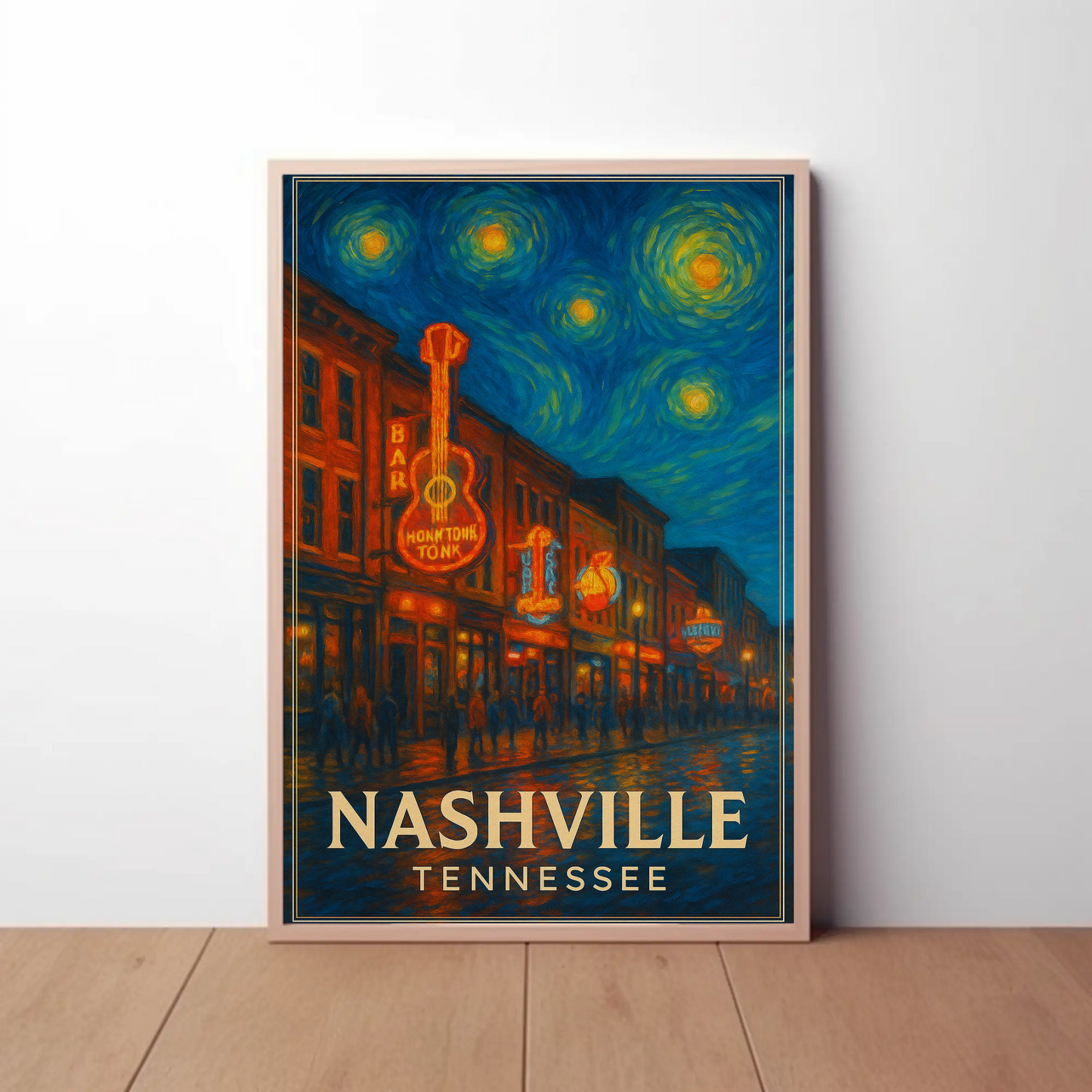 Nashville Tennessee Starry Night Music Scene Travel Poster