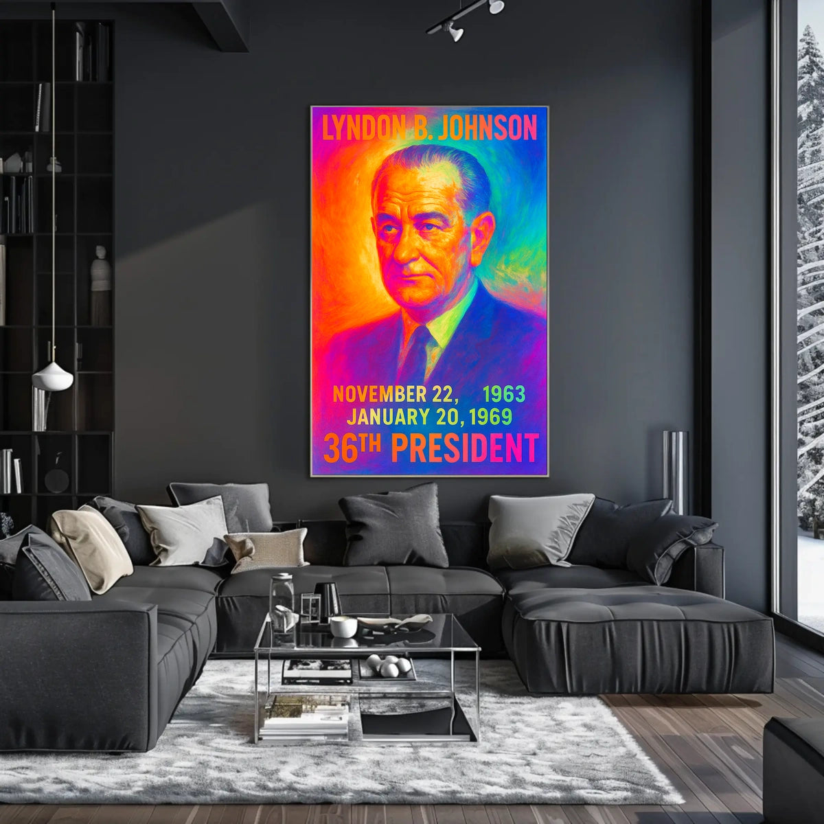 Lyndon B. Johnson 36th President of the United States Neon Gradient Overlay Poster