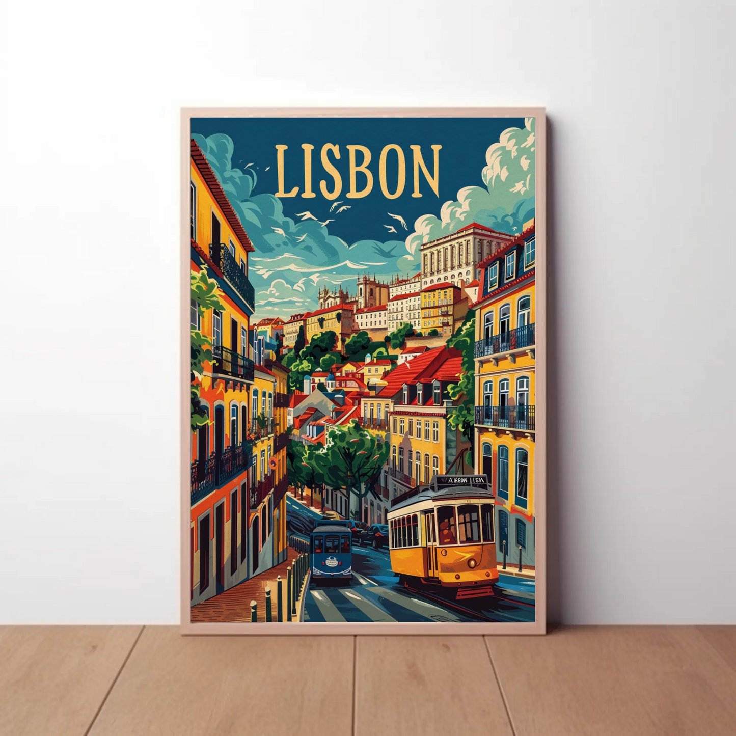 Lisbon Yellow Tram and Alfama Streets Travel Poster