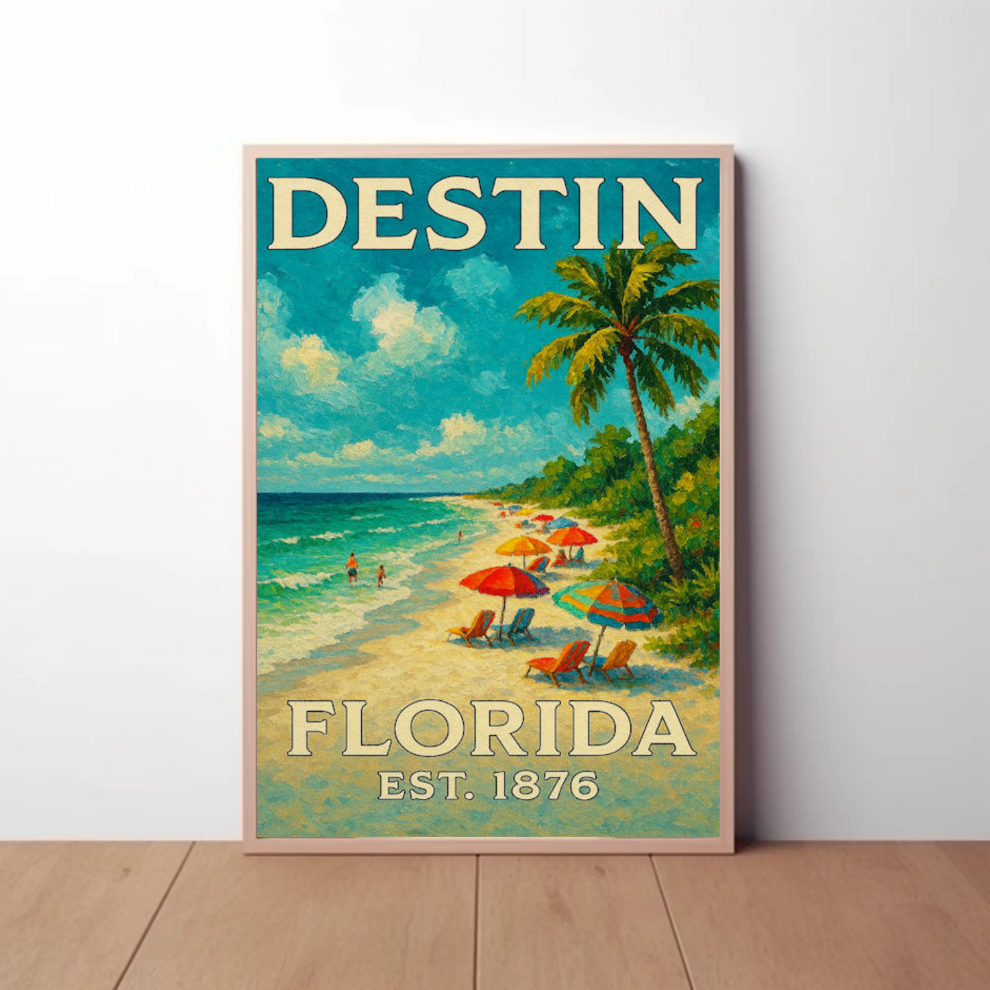 Destin Florida Palm Umbrella Beach Travel Poster