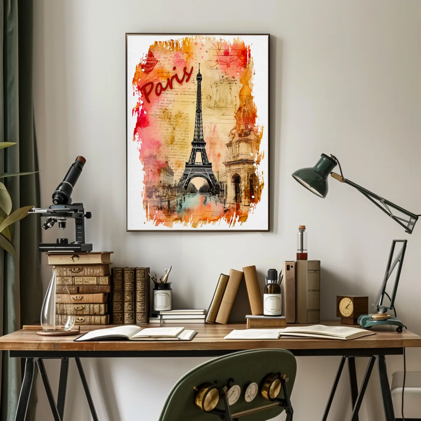Paris Eiffel Tower Ink Sketch with Vintage Background