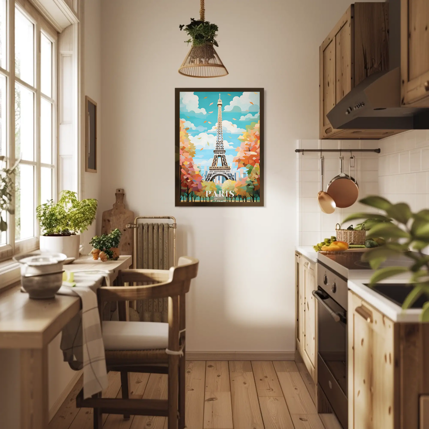 Paris France Eiffel Tower Autumn Leaves Vintage Travel Poster