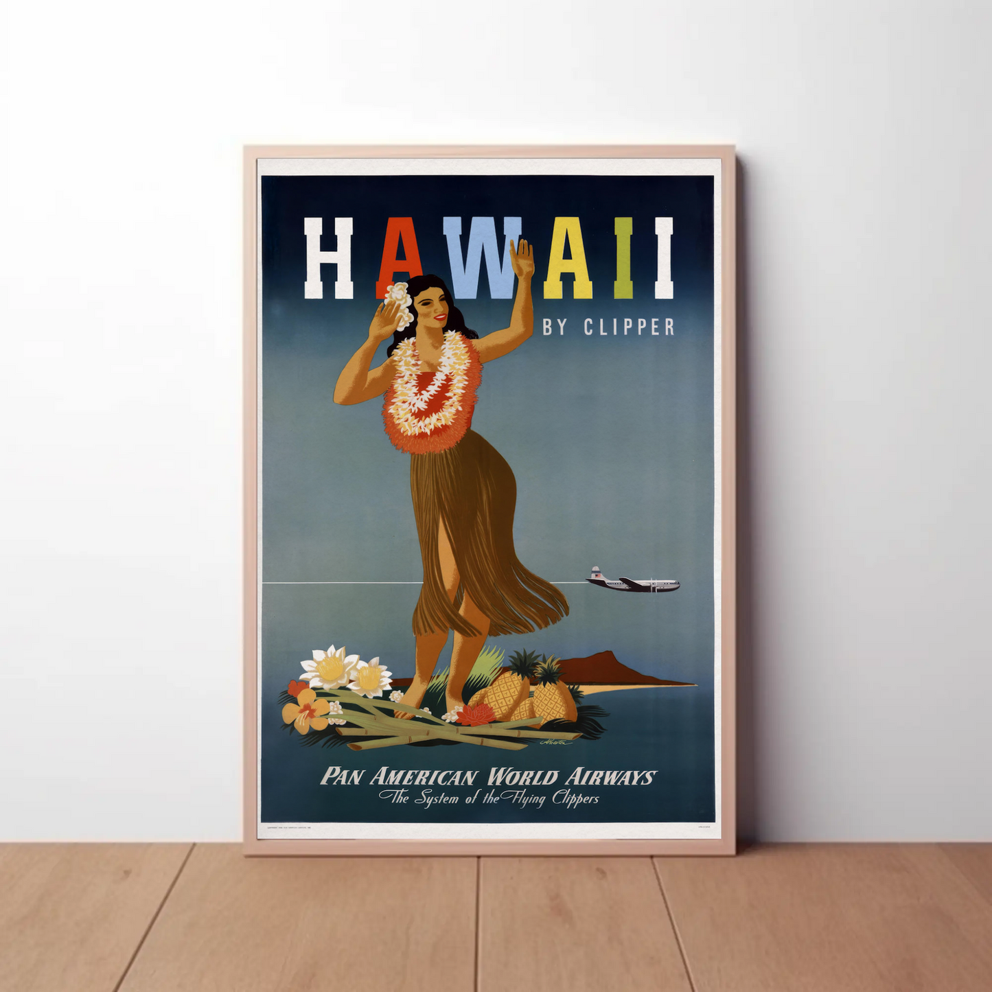 Hawaii By Clipper Dancing Girl Pineapple Poster