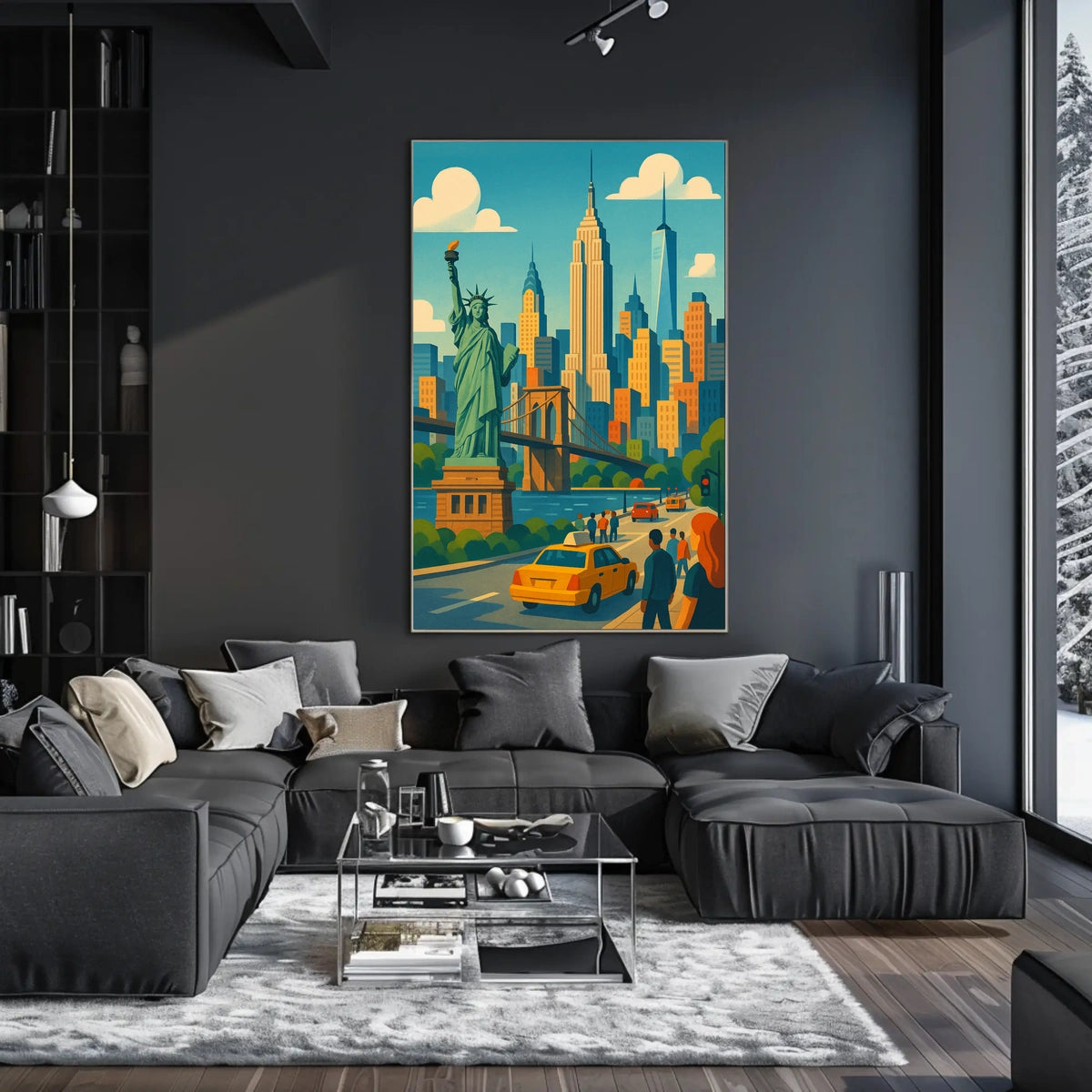 New York City Skyline And Bridges Poster Retro Wall Art