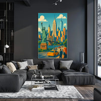 New York City Skyline And Bridges Poster Retro Wall Art