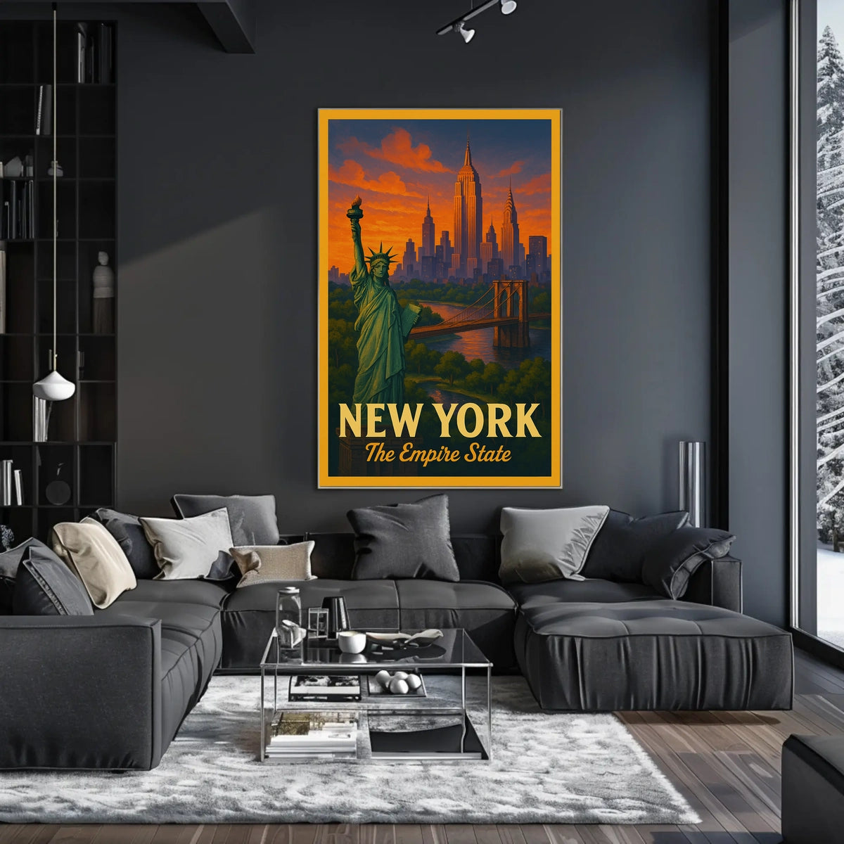 New York City Landmarks At Sunset Poster Vintage Wall Art