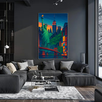 Statue Of Liberty New York Cityscape Poster Modern Wall Art