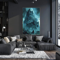 Ominous Fortress under Stormy Skies: Fantasy or Mythology Poster PosterGoat