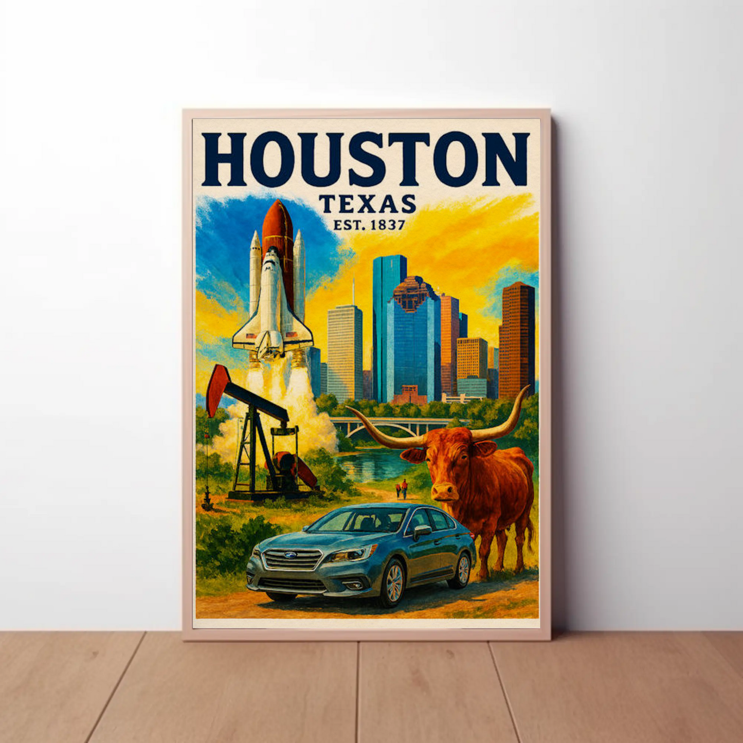 Houston Texas Longhorn Space Skyline Art Poster
