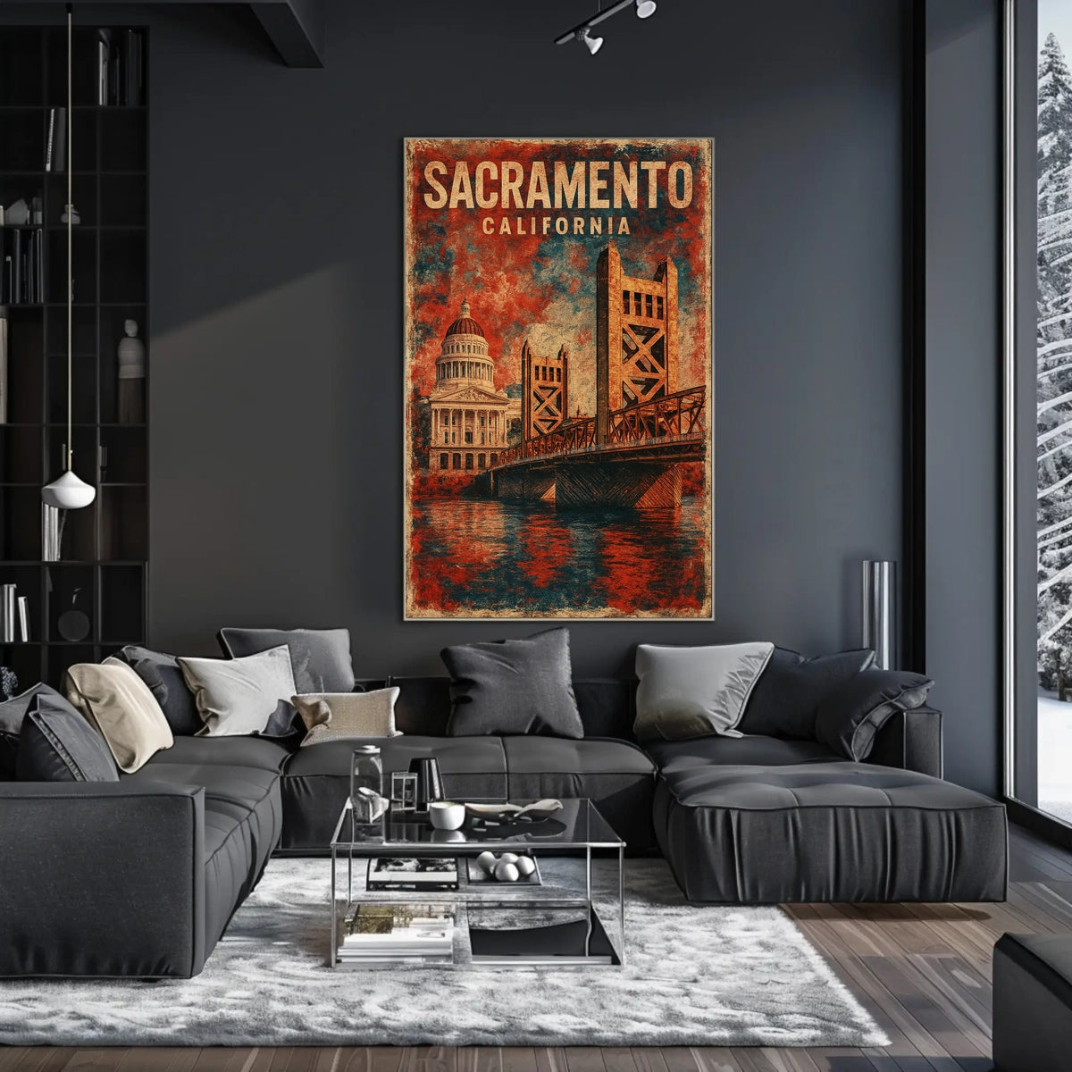 Sacramento Cityscape Vintage Travel Collector Poster