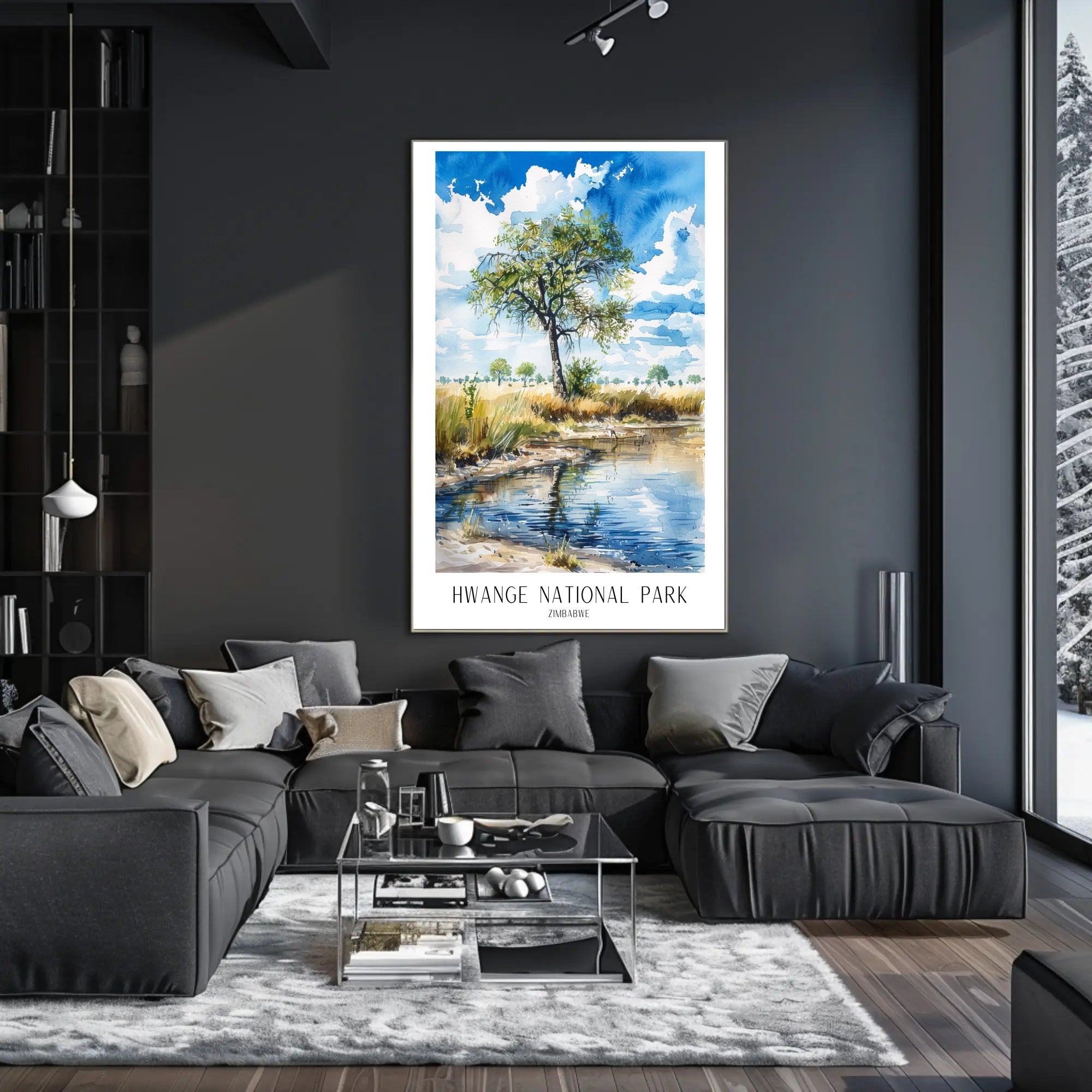 Hwange National Park Safari Landscape Watercolor National Park Poster PosterGoat