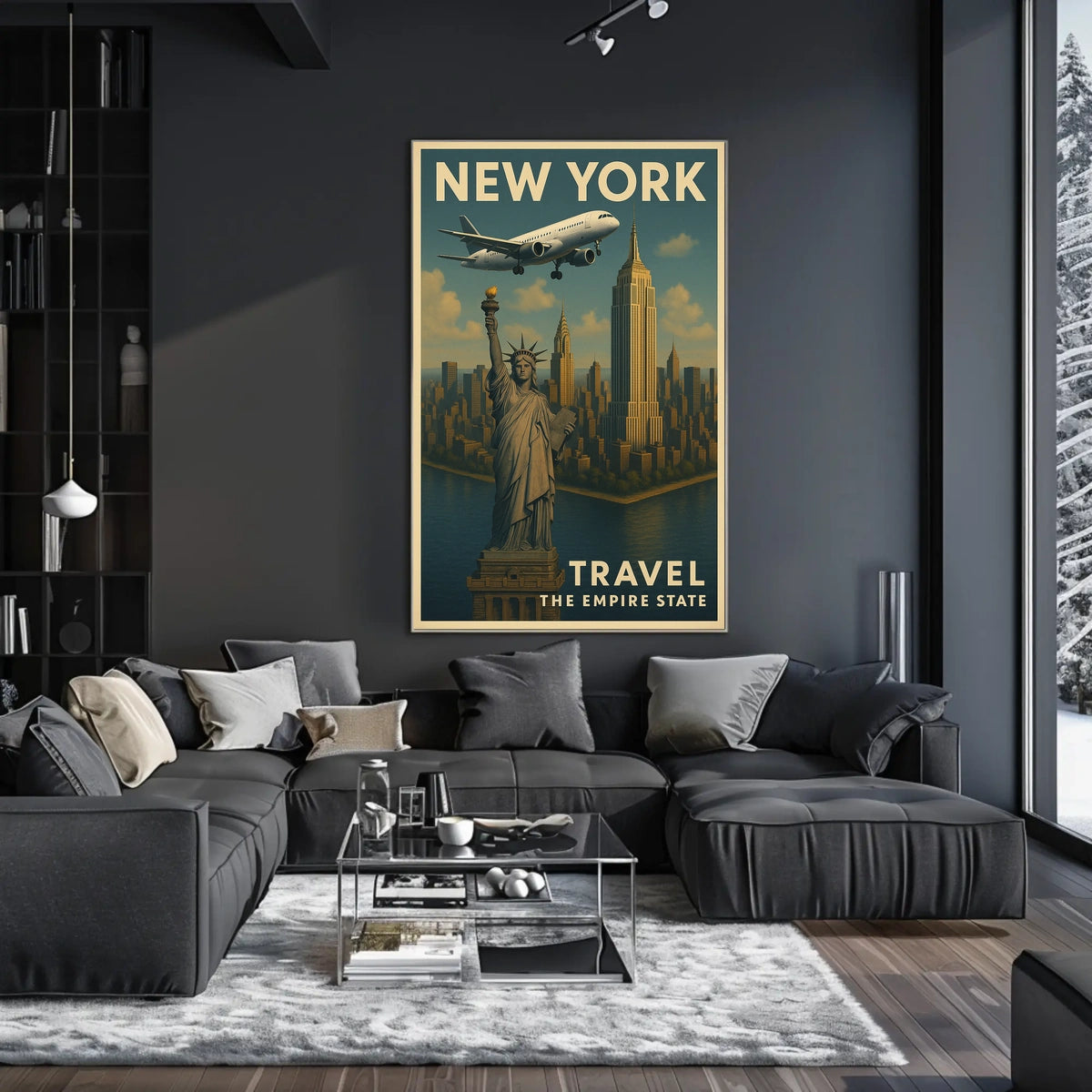 New York City Skyline Poster Vintage Travel Wall Art