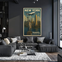 New York City Skyline Poster Vintage Travel Wall Art