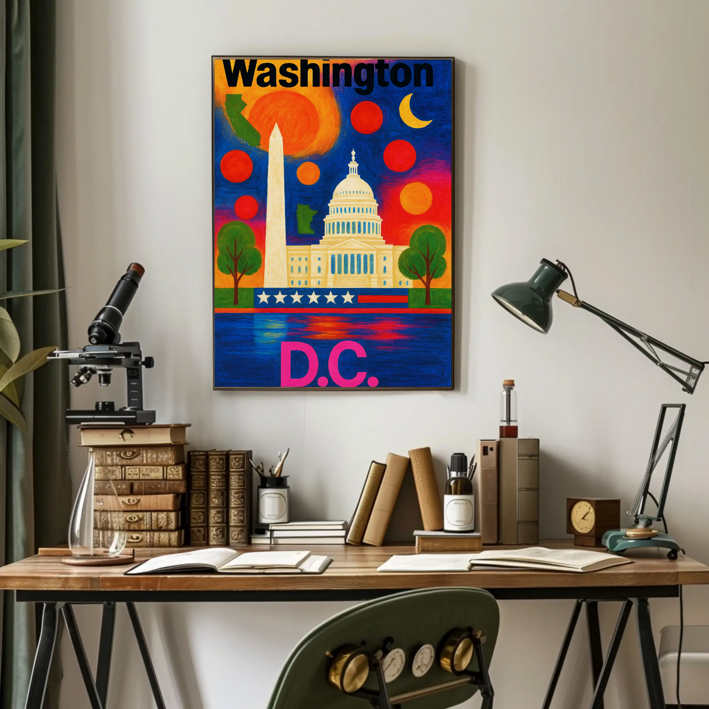 Washington DC Capitol Monument Patriotic Night Vintage Travel Poster