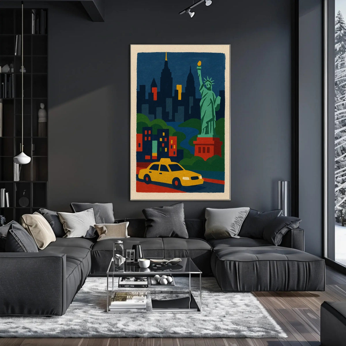 New York City Liberty Skyline Poster Abstract Wall Art