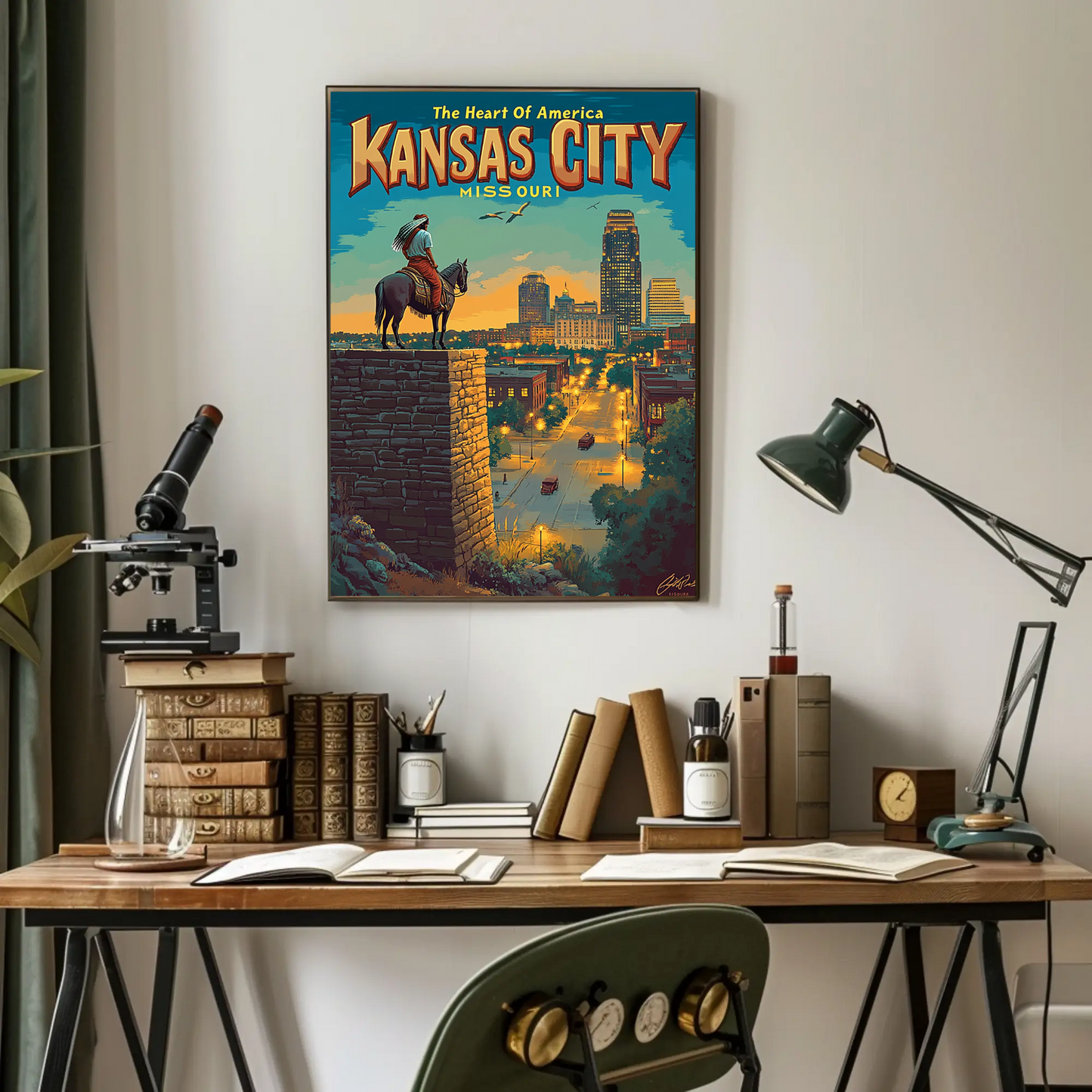 Kansas City The Heart of America Overlook Vintage Travel Poster