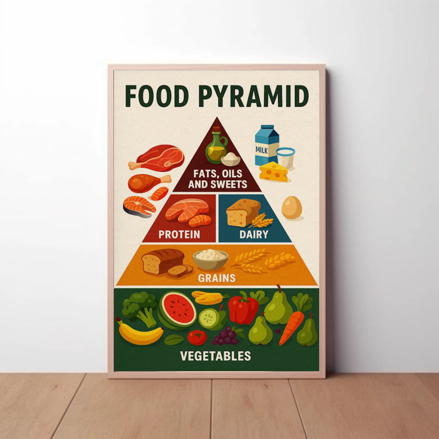 Food Pyramid Balanced Nutrition Guide Art Travel Poster