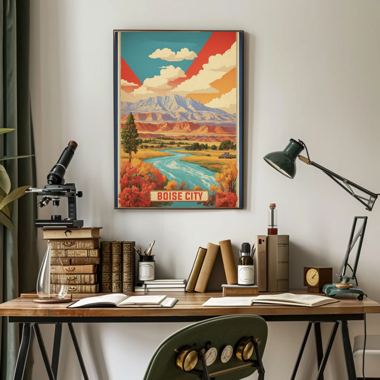 Boise City Idaho Cityscape Art Print Vintage Travel Poster