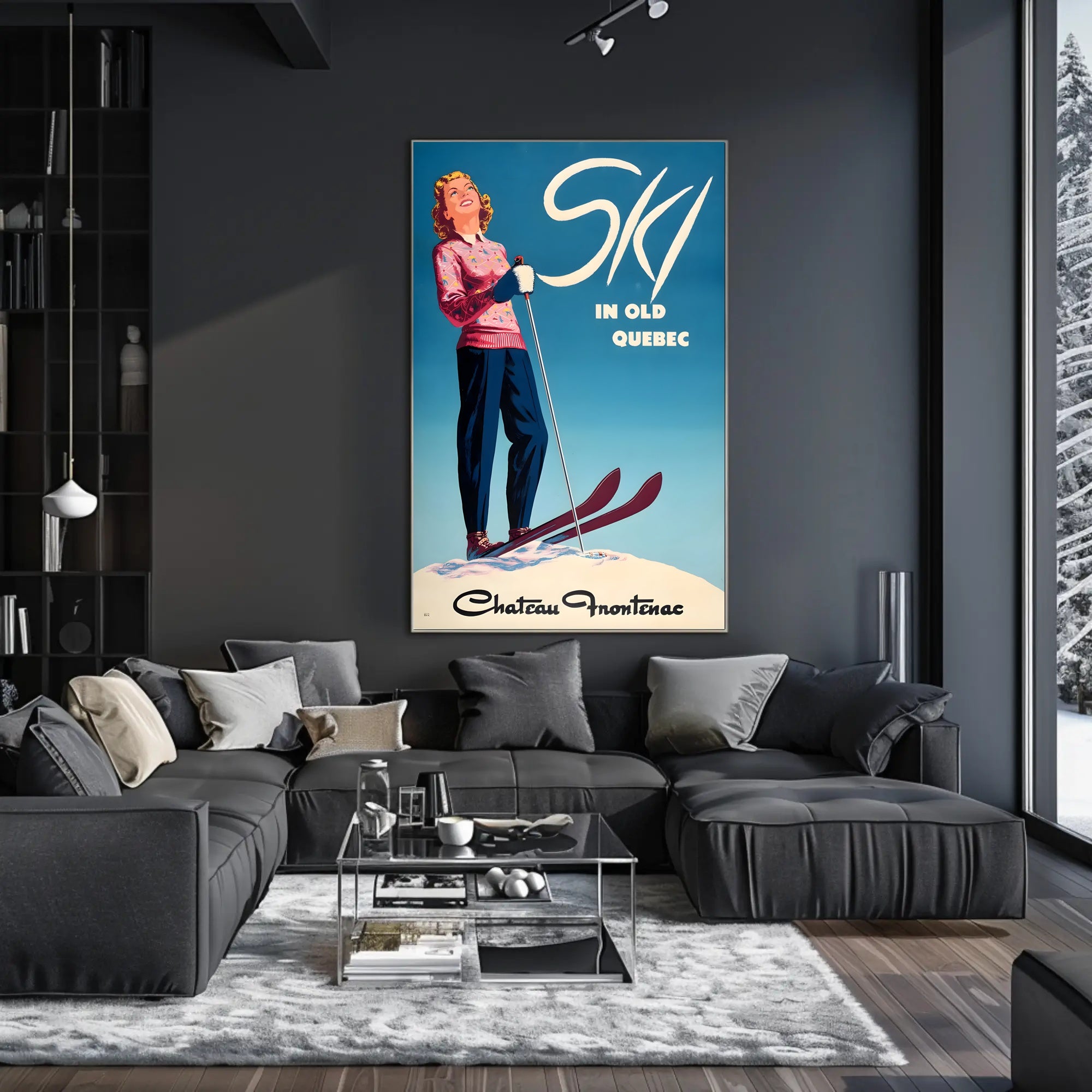 Ski in Old Quebec Vintage Travel Poster PosterGoat