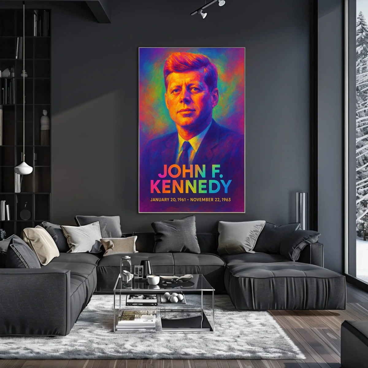 John F. Kennedy 35th President of the United States Neon Gradient Overlay Poster