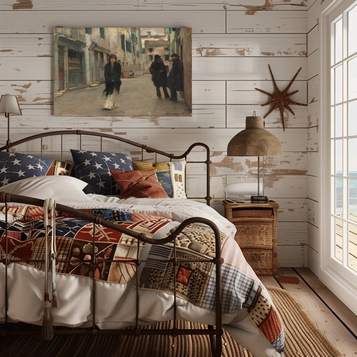 European Street Scene in Impressionistic Artistic Poster