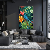Tropical Bird and Flowers Vibrant Art Animal Poster