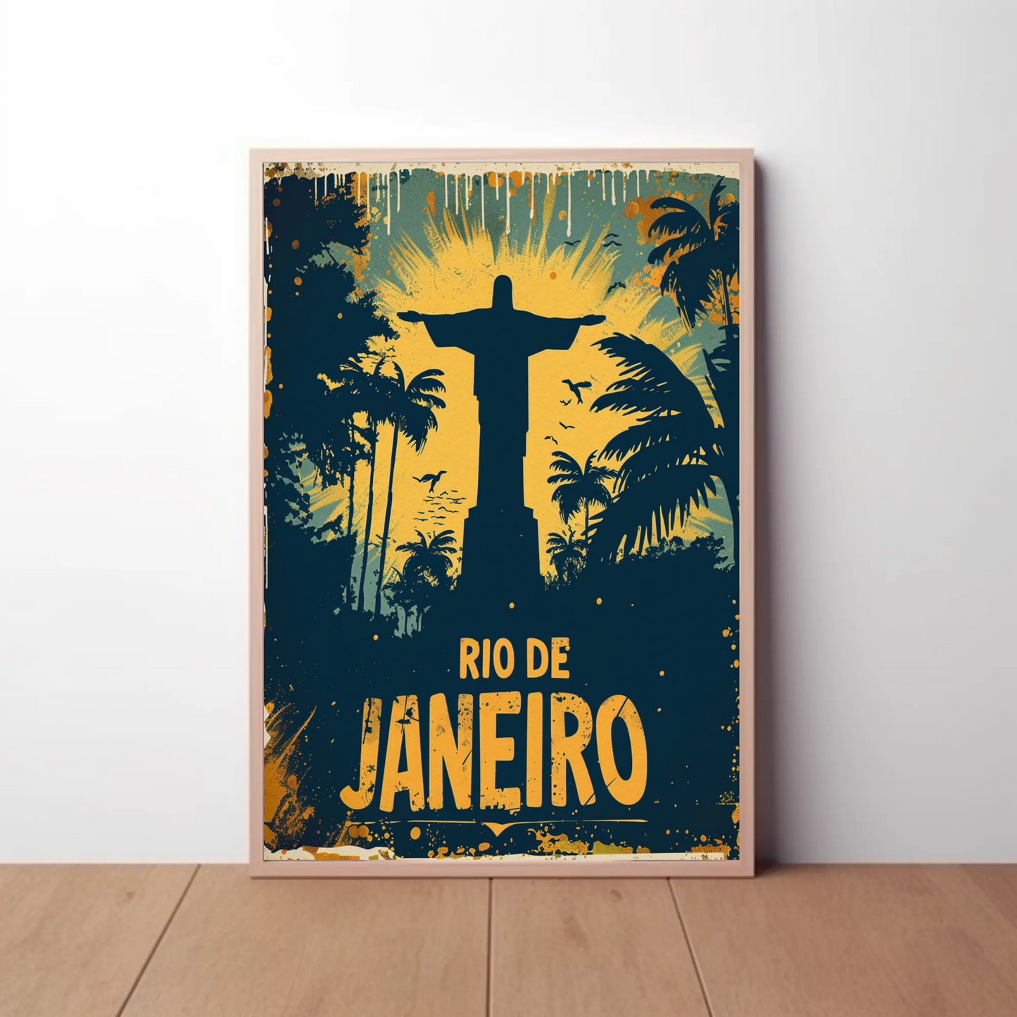 Rio De Janeiro Christ Statue Jungle Skyline Travel Poster