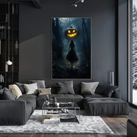 Mysterious Figure Halloween Forest Jack-o-lantern Poster