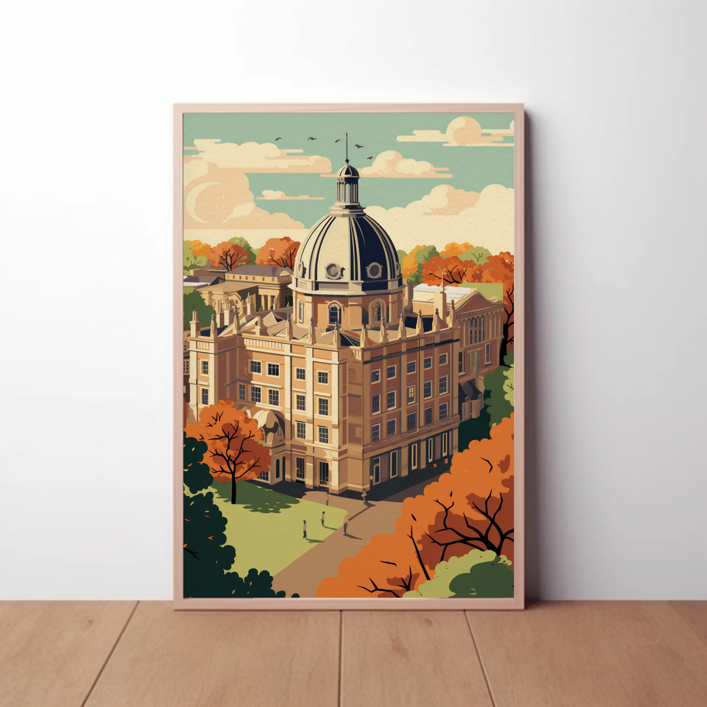 Oxford University England Autumn Historic Campus Travel Poster