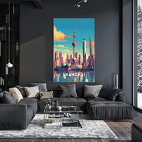 Shanghai Skyline Illustration Poster