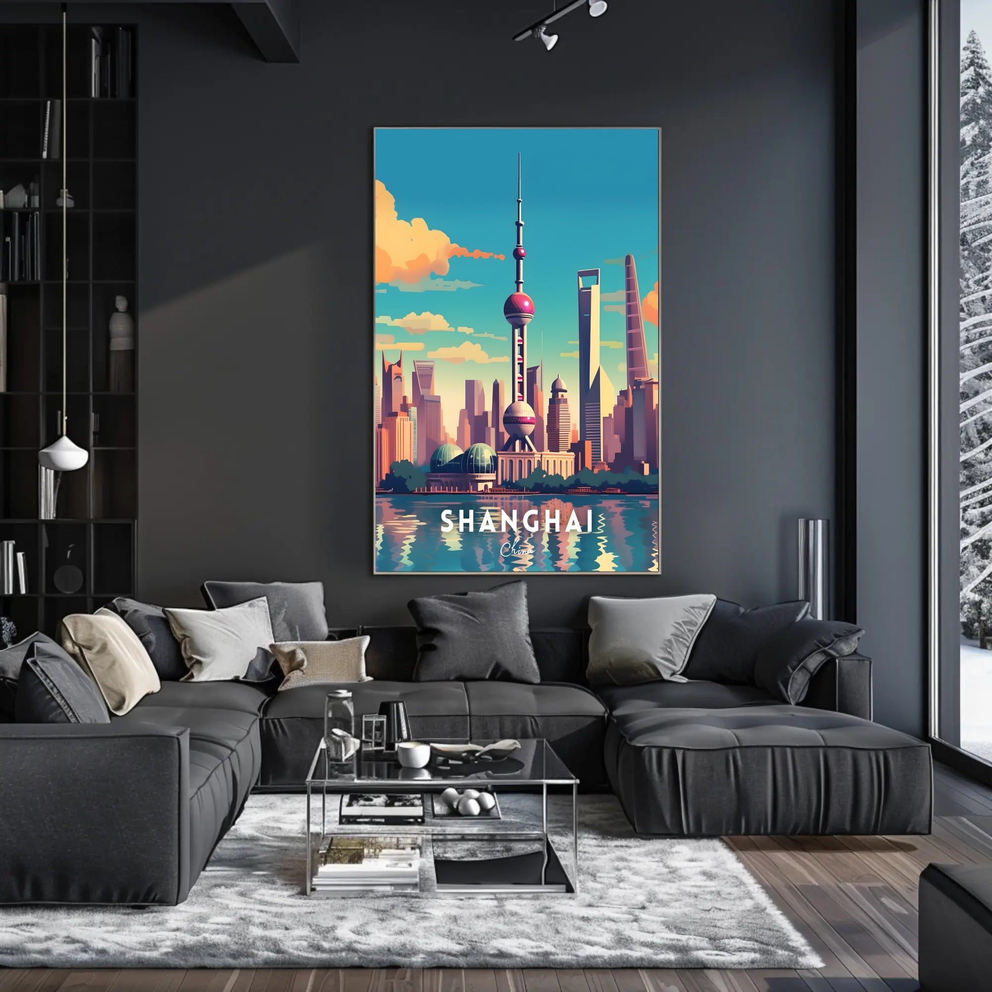 Shanghai Skyline Illustration Poster
