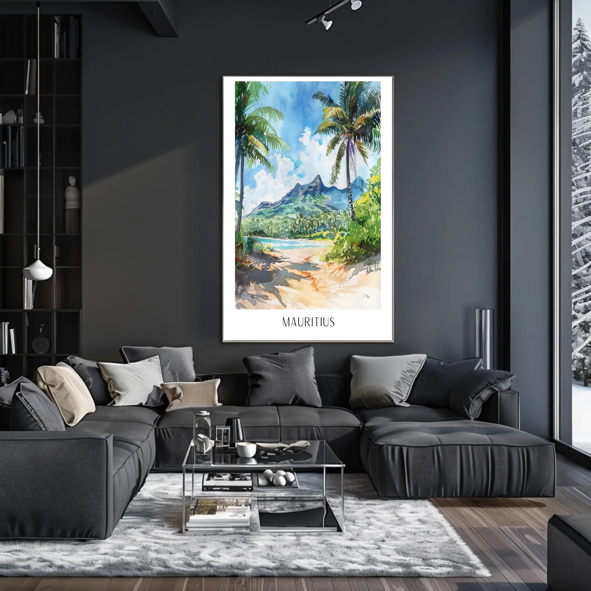 Mauritius Watercolor Landscape Travel Poster PosterGoat