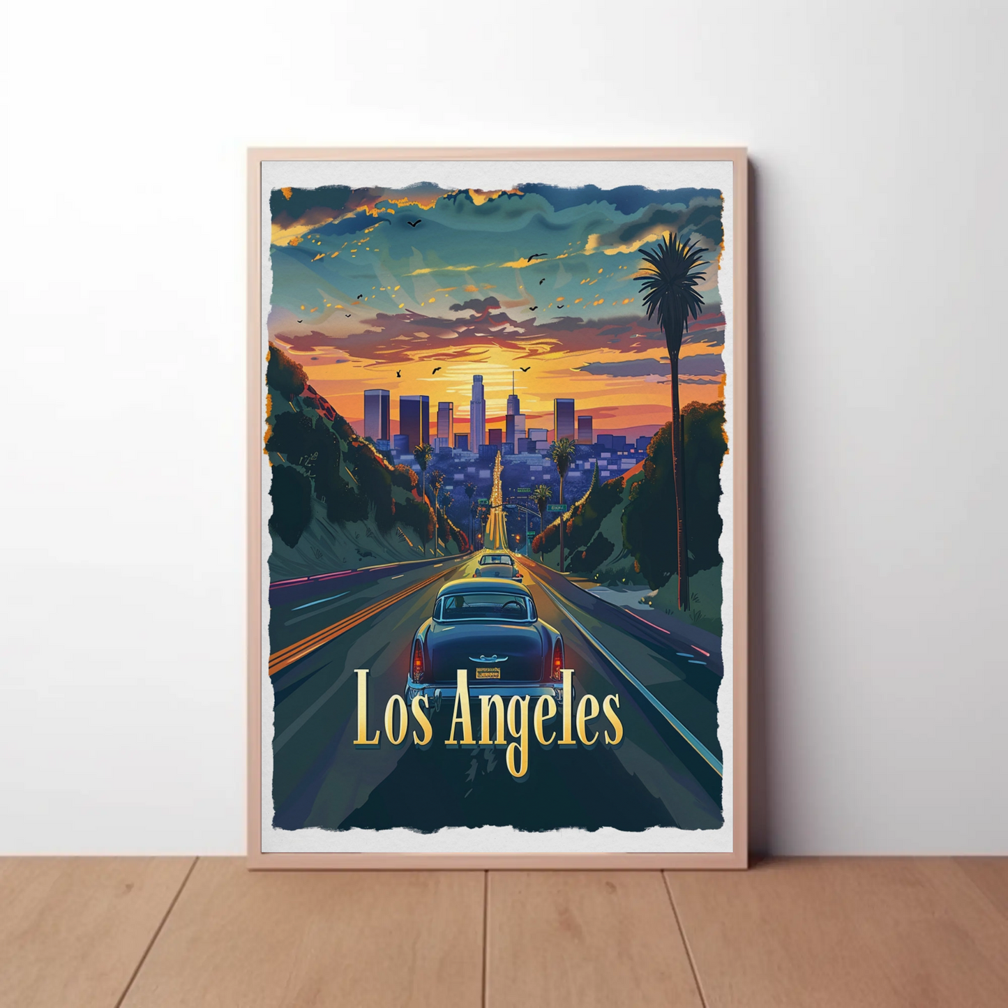 Los Angeles Sunset Boulevard Classic Cars Travel Poster Travel Poster