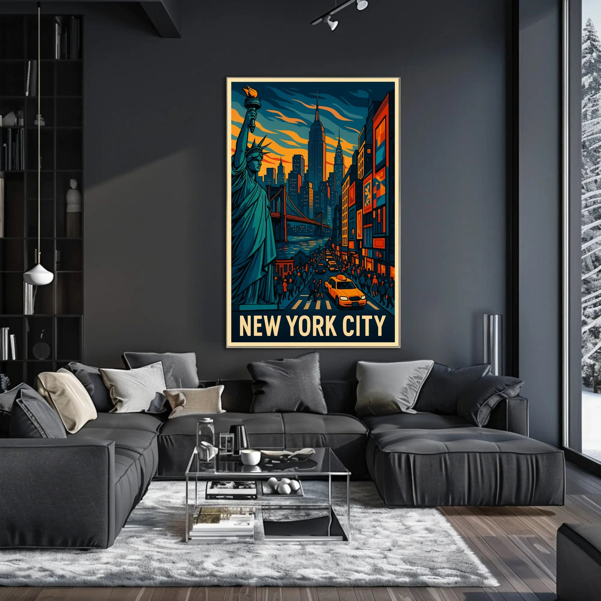 New York City Skyline Vibrant Poster Modern Wall Art