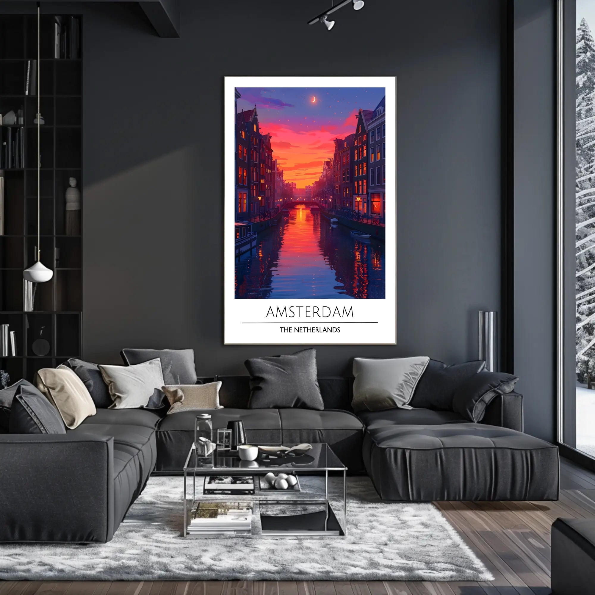 Amsterdam Canal at Sunset Vibrant Travel Poster