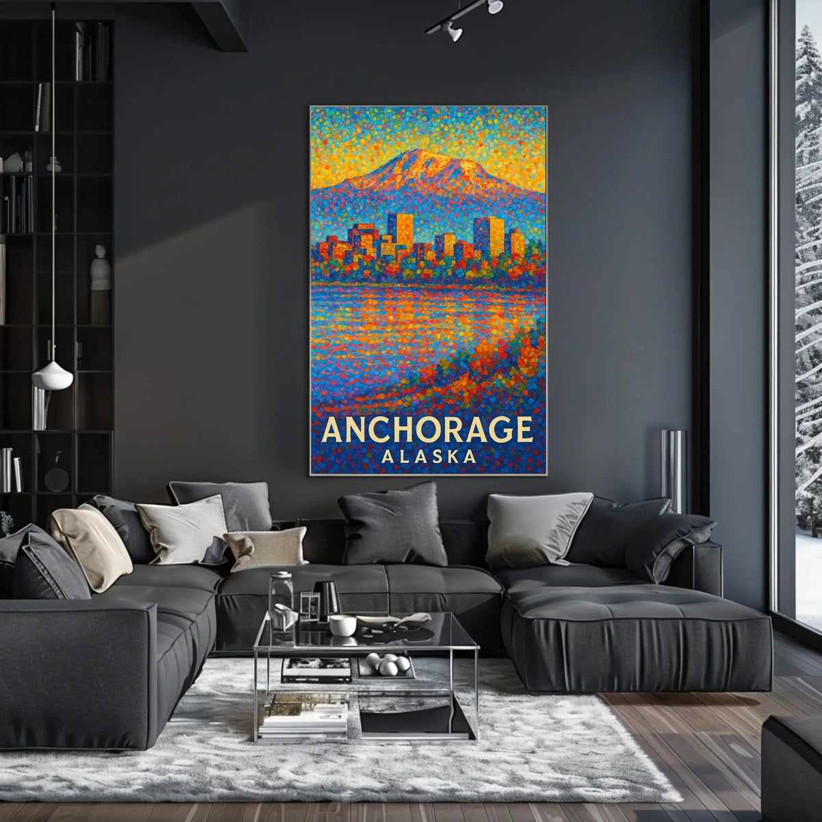 Anchorage Cityscape Vibrant Pointillist Poster