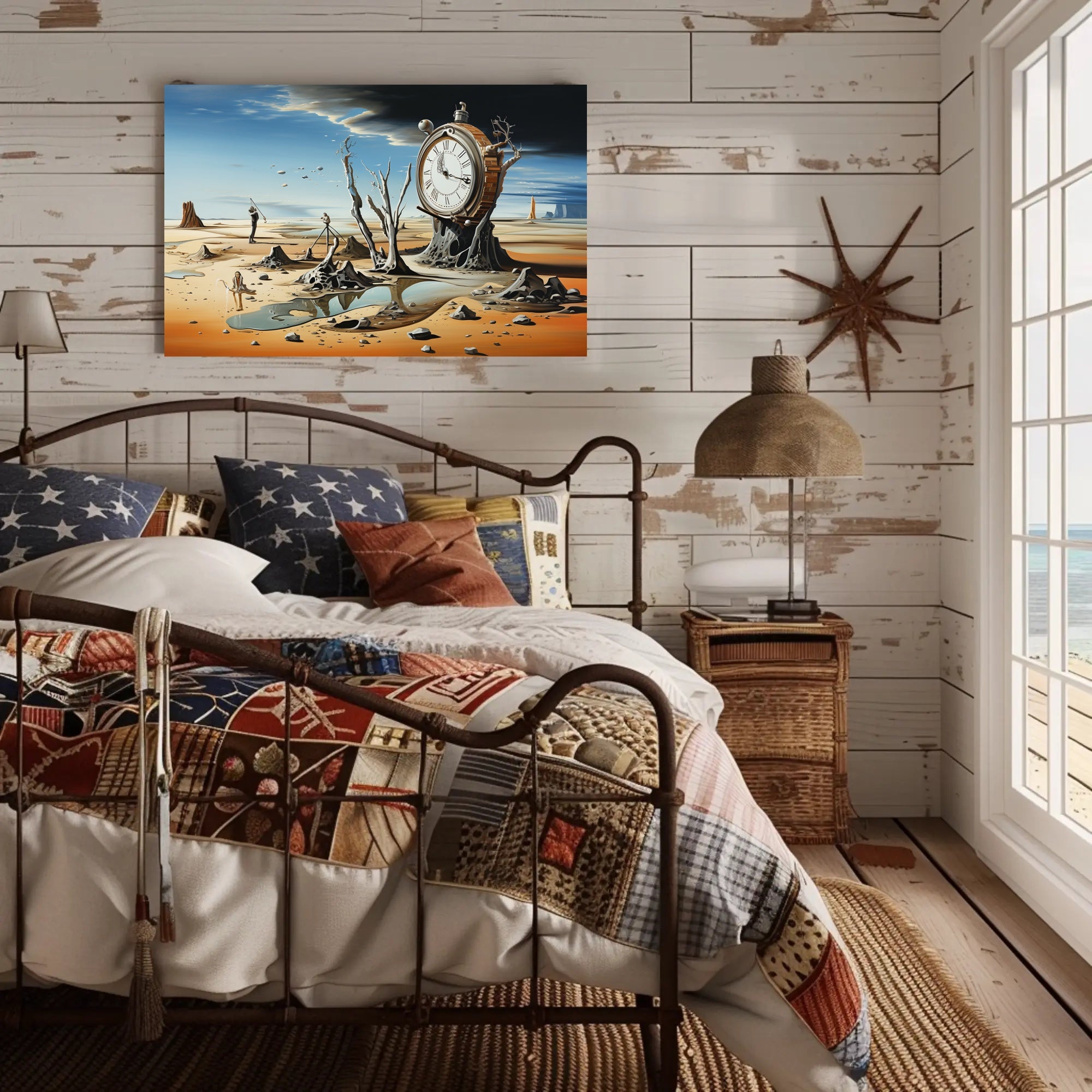 Surreal Landscape Art Poster with Pocket Watch and Nature Fusion