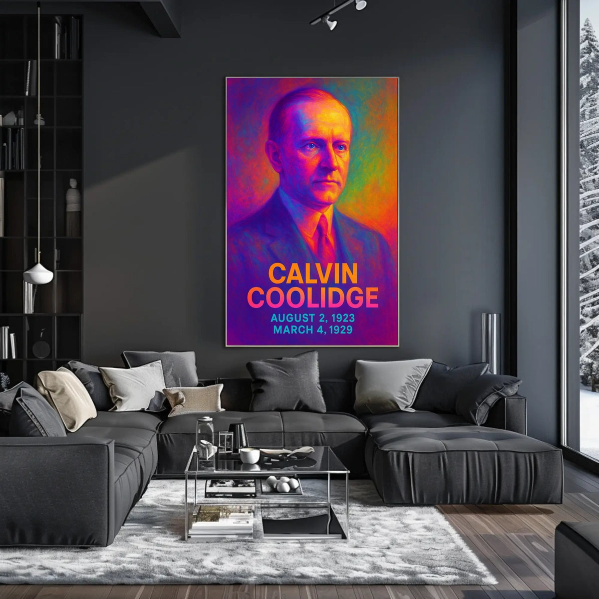 Calvin Coolidge 30th President of the United States Neon Gradient Overlay Poster