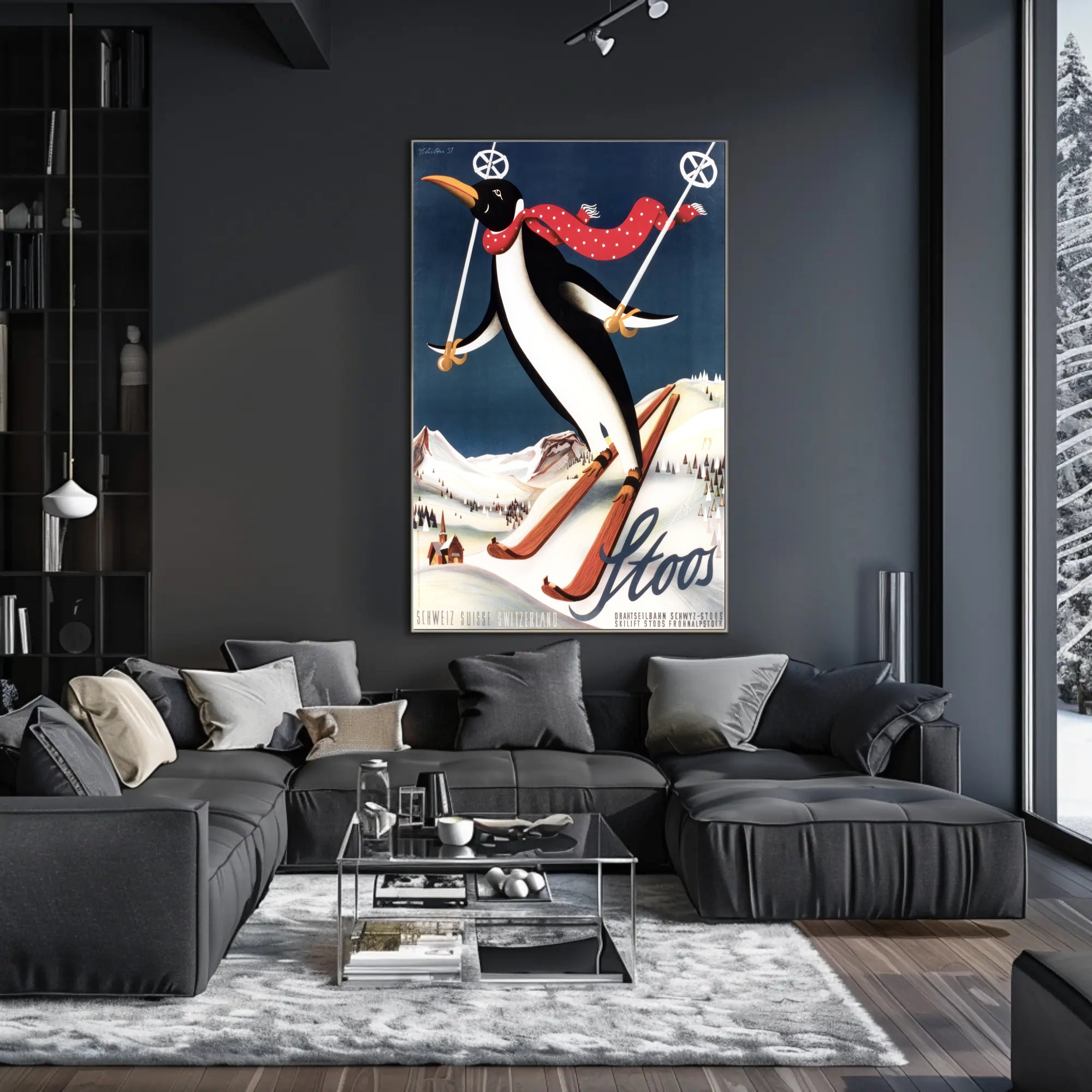 Whimsical Penguin Ski Adventure Travel Poster PosterGoat