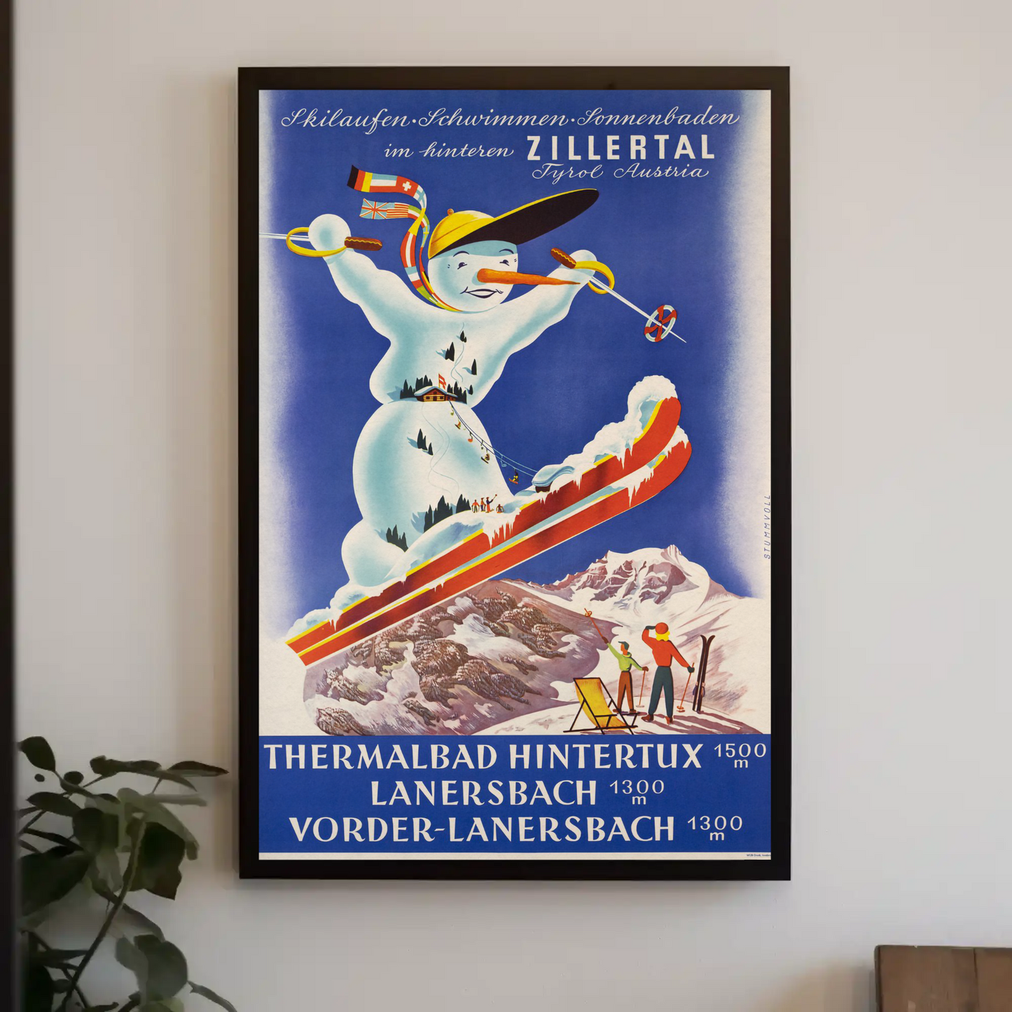 Austria Zillertal Thermalbad Hintertux Lanersbach 1955 Poster