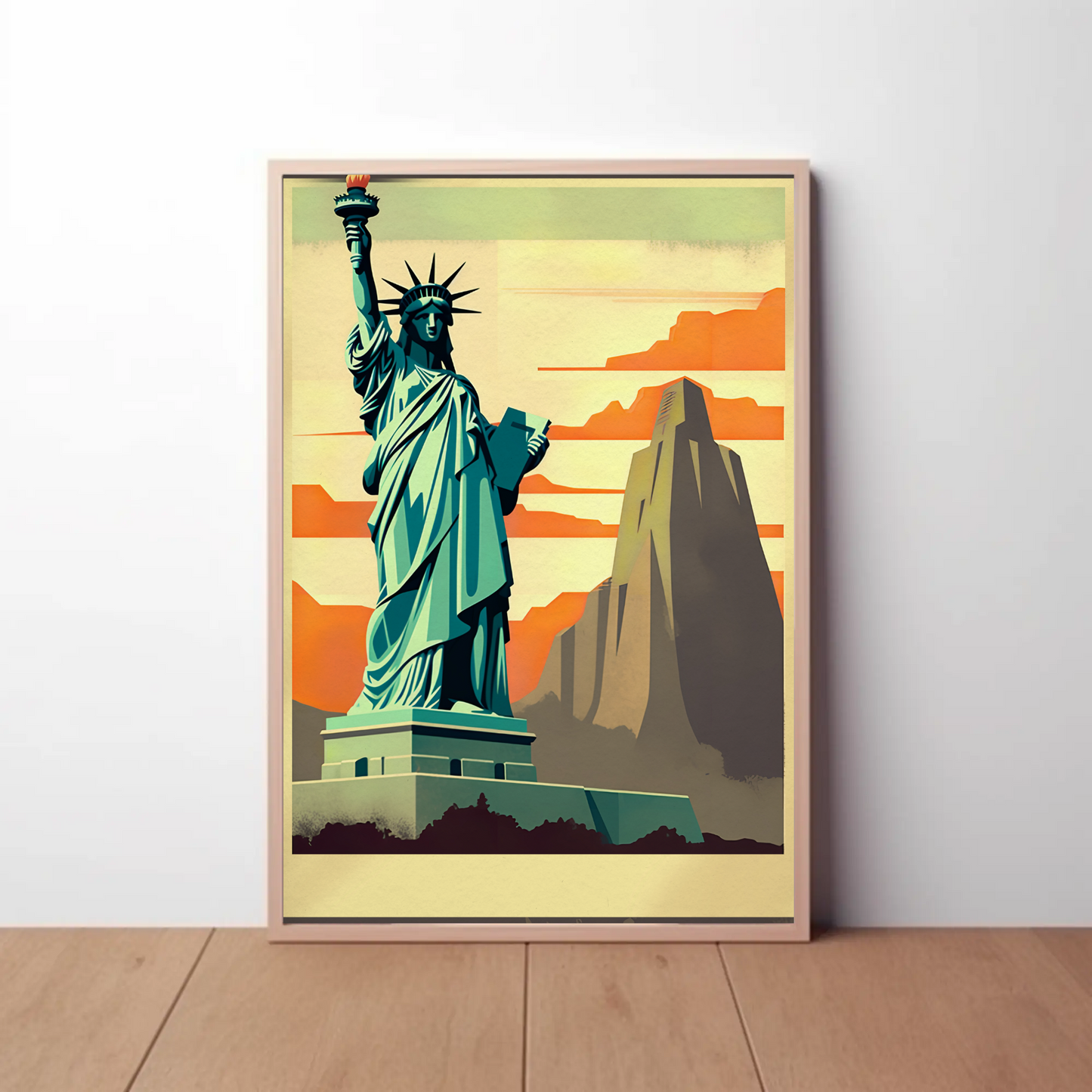 Statue Of Liberty Sunrise Monument Scene Travel Poster