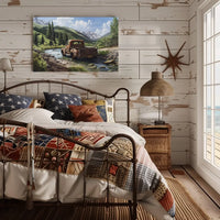 Vintage Truck in Serene Mountain Landscape Poster