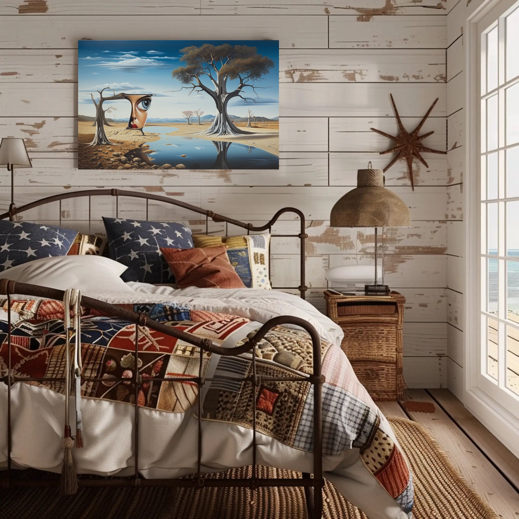 Surreal Desert Landscape with Human-Tree Artistic Poster