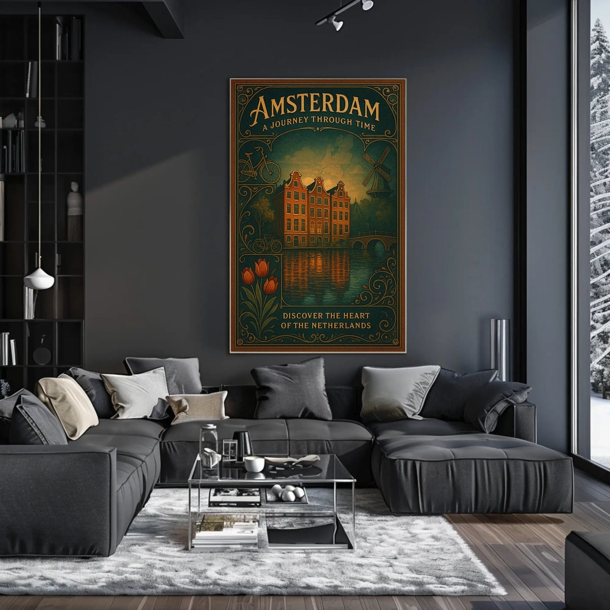 Amsterdam Historical Journey Tulips Windmill Canal Houses Poster