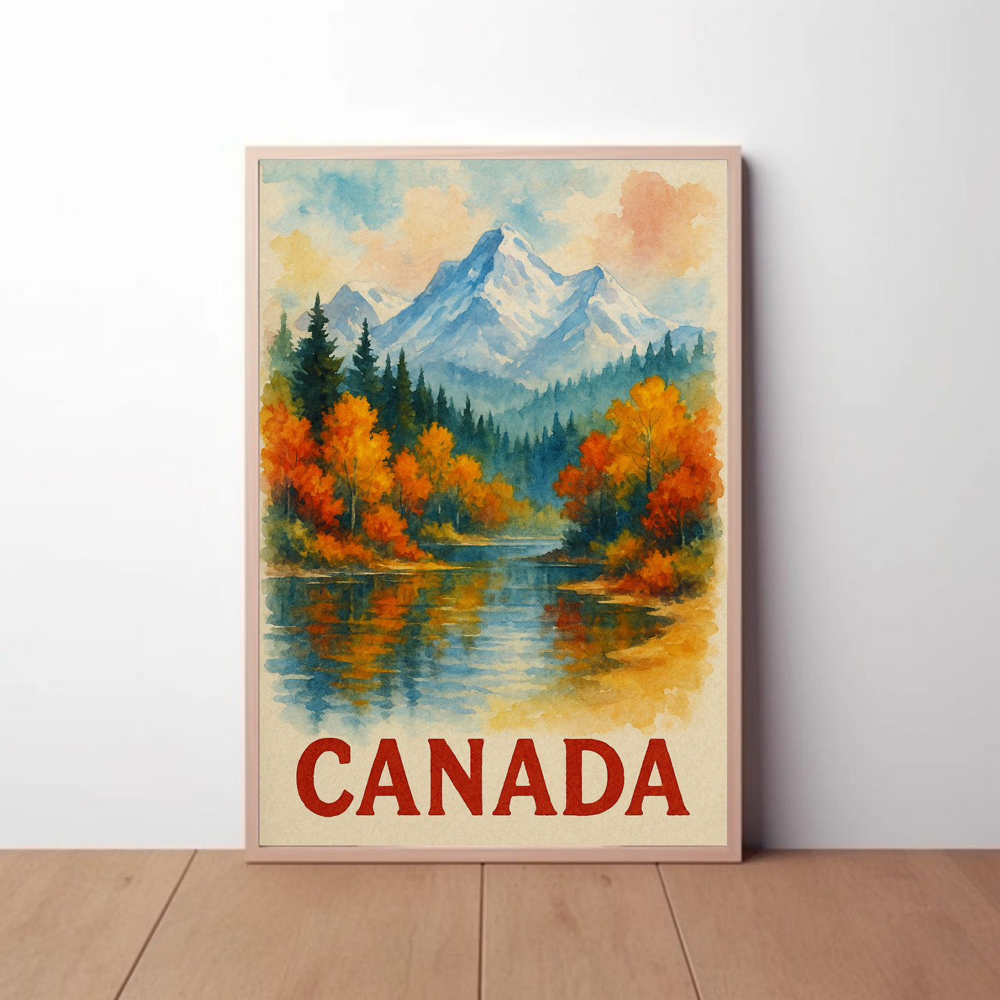 Canada Autumn Lake Mountains Travel Poster